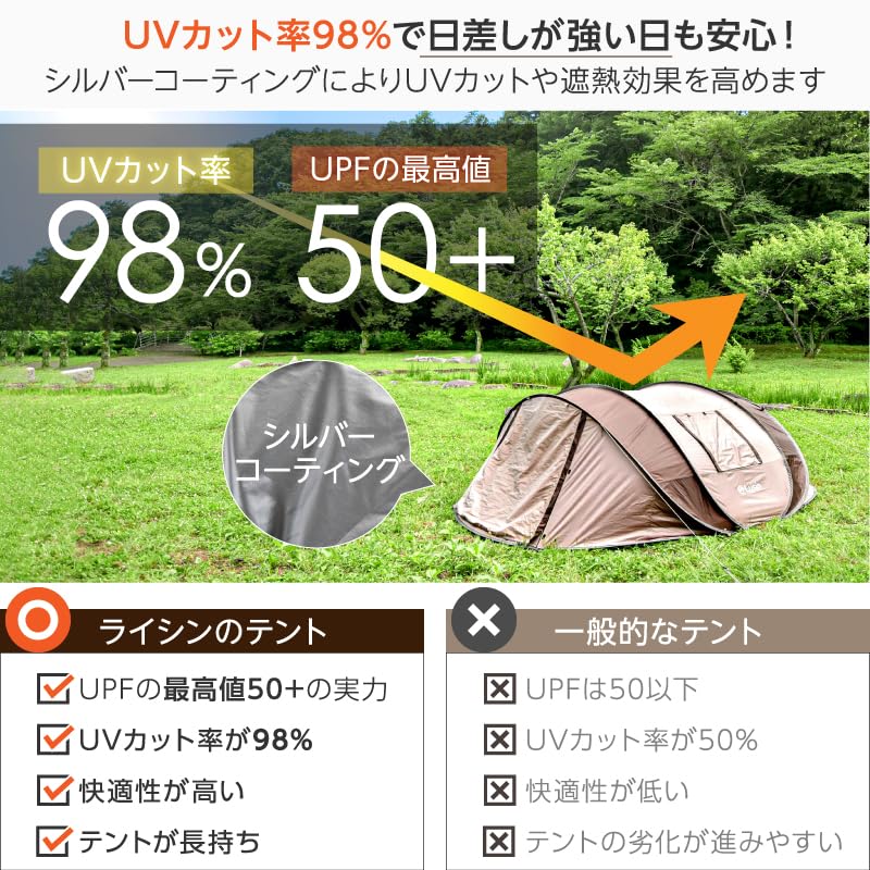 Amazon | ライシン ポップアップテント 前後ダブルドア仕様 ワンタッチ